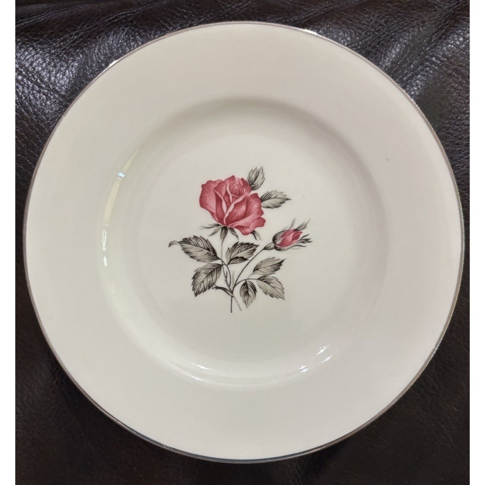HOMER LAUGHLIN BREAD & BUTTER PLATE 6" TIFFANY ROSE DARK PINK ROSE SILVER EDGE